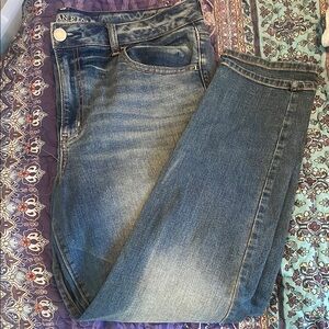 Blue Skinny Jeans with Faded Texture